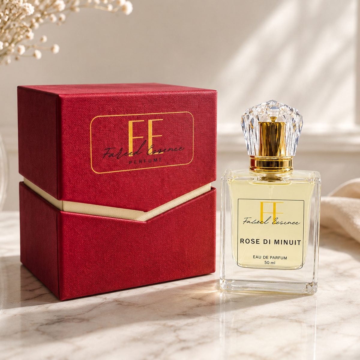 Rose Di Minuit perfume with its red gift box